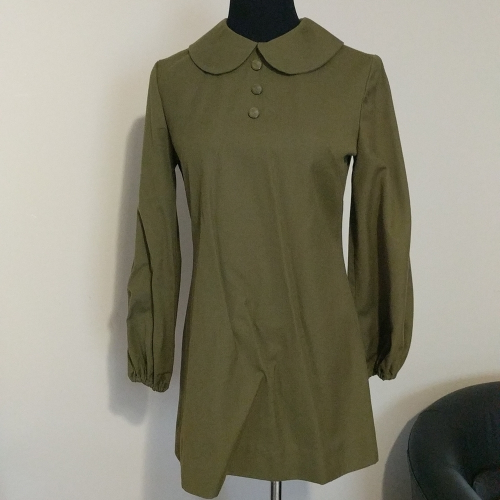 Handmade vintage mini dress long sleeve dress with peter pan collar